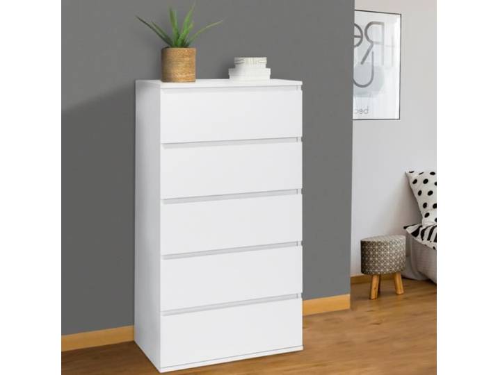 IDMARKET Chiffonnier 5 tiroirs TOMI 60x40x100 cm commode semainier bois blanc