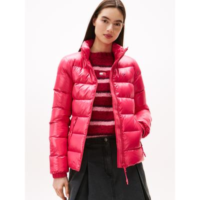 Steppjacke TOMMY JEANS "TJW SLIM ZIP PRINT DOWN JACKET", Damen, Gr. S (36), pink (vintage cerise), Web, Obermaterial: 100% Nylon, slim fit, elastischer Bund, Jacken Steppjacke