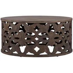 COUCHTISCH Ø100x45 cm rund Natur handgefertigt aus Mangoholz