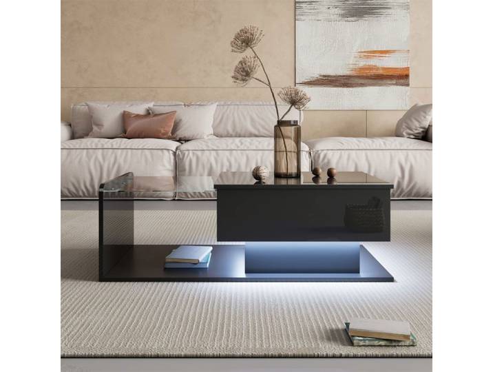 Table basse relevable Table basse de salon Table rectangulaire Table basse moderne avec LED Rangement 100x50x47.5 cm Noir