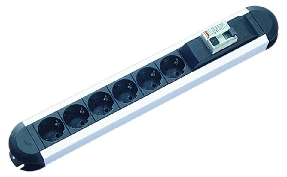Bachmann Primo stekkerdoos met 6 stopcontacten, aardingscontact en 1 aardlekschakelaar, aluminium, 2 meter