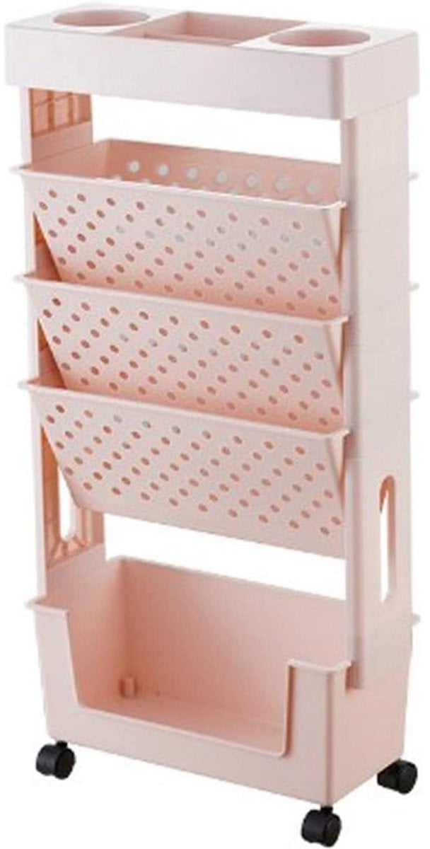 Mobiele Boekenplankwagen met 5 Verwijderbare Lagen en Wielen - Opbergrek voor de Woonkamer, Slaapkamer of Thuiswerkplek - B/D/H: 376 x 324 x 387 cm