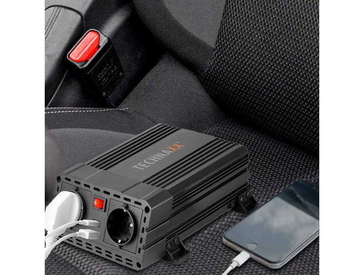 Kfz-Wechselrichter 12 auf 230V mit 2 Steckdosen & 2 USB Ladports, 600/1200 Watt