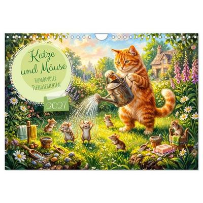 Katze und Mäuse - Humorvolle Tiergeschichten (Wandkalender 2027 DIN A4 quer), CALVENDO Monatskalender
