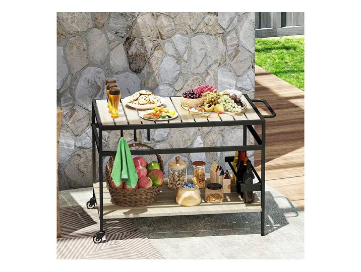 Outsunny Servierwagen Barbecue Trolley mit 2 Regalen, Gartenrollwagen mit Haken, (Outdoor Multifunktionstisch, 1 St., Gartenrollwagen), wetterbeständig, mobil