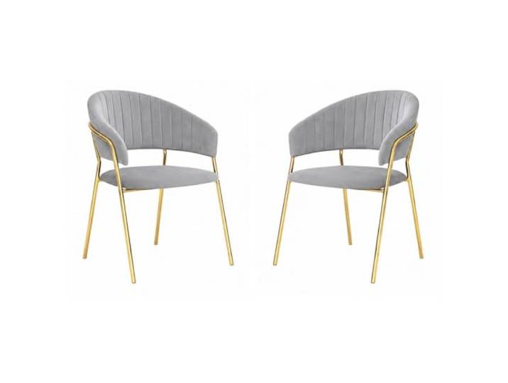 Esszimmerstühle 2er Set Aurelia Samt Grau Goldene Beine