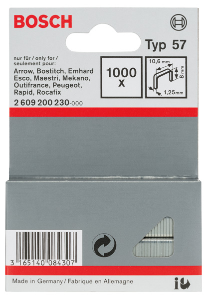 Bosch Flachdrahtklammer Typ 57, 10,6 x 1,25 x 8 mm, 1000er-Pack 2609200230