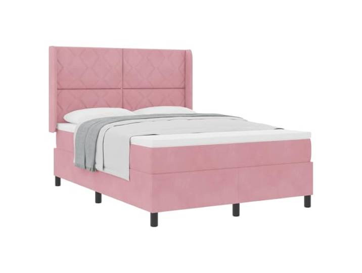 KTHLBRH Boxspringbett mit Kopfteil rosa 140 x 190 cm aus Samt Taschenfederkernmatratze, verstellbares Kopfteil 2-stufig, Holzgestell, freistehendes Design, Gewicht