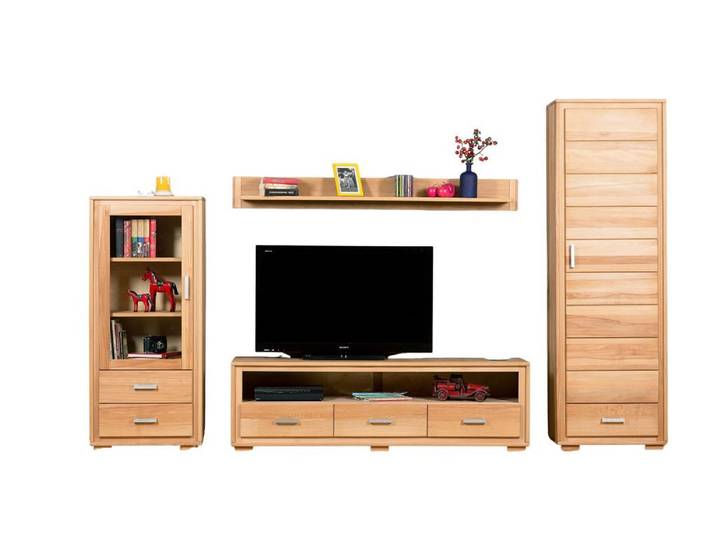 Wohnzimmerschrank Genf Set VIII, Kernbuche massiv geölt, 4-teilig