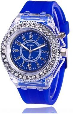 Friendly Fresh Finds LED Luminous Silicone Watch For Kids & Adults Fashion Rhinestone Clock With Flashing Lights blue