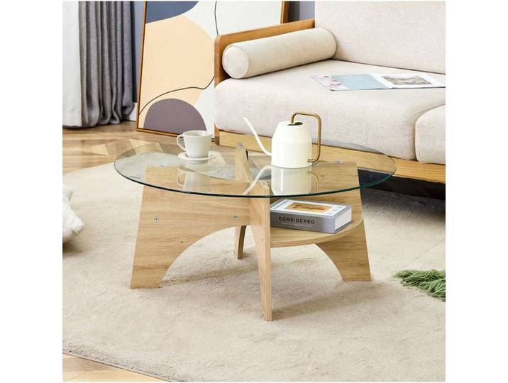 Table basse ronde SENVIRO en verre et bois 80 transparent