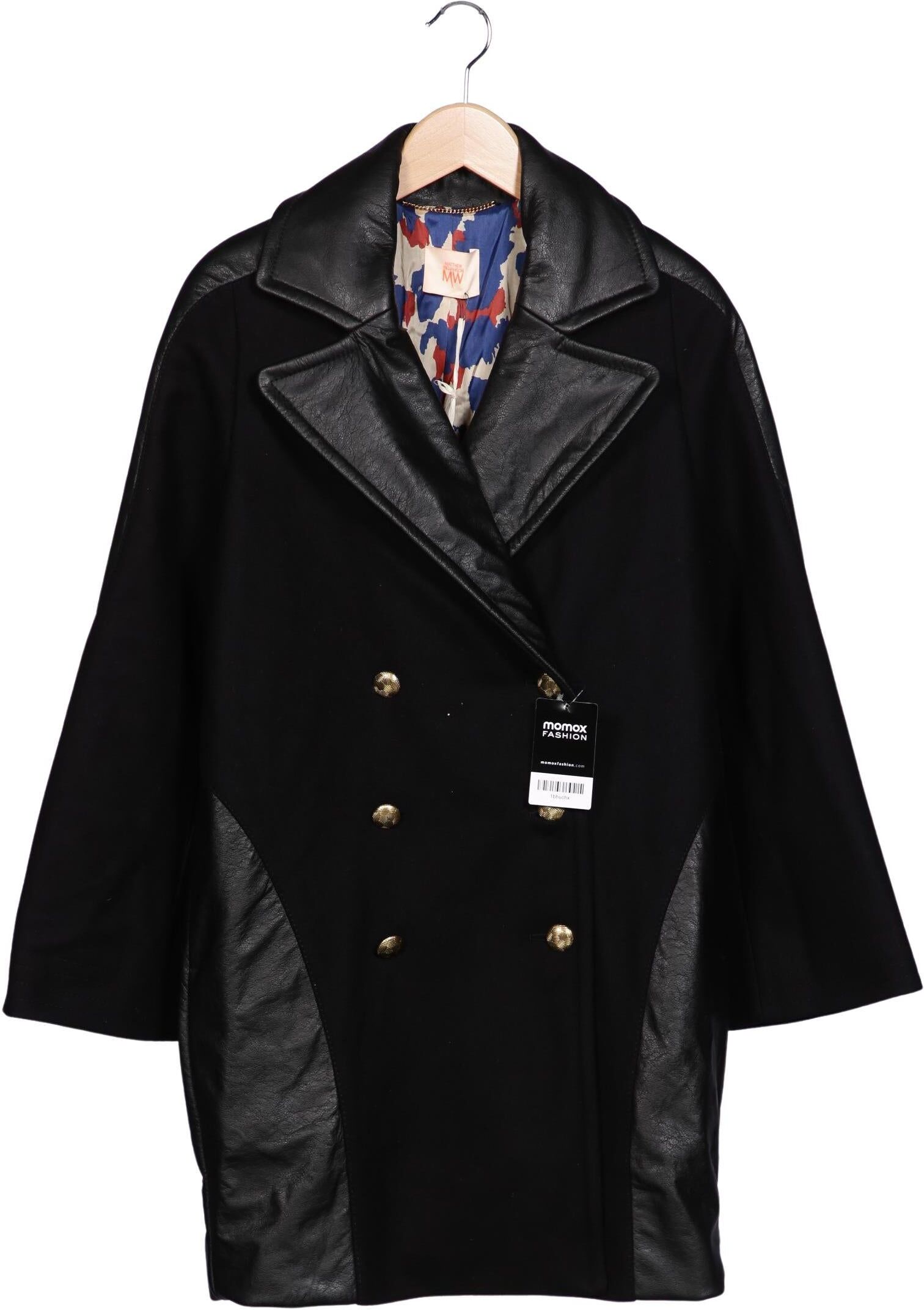 Matthew Williamson Damen Mantel, Schwarz, Gr. EU 34, Schurwolle / Synthetik / Kunstleder / Viskose - Second Hand