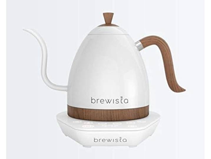 Brewista Artisan Pearl Weiß und weißer Sockel Wasserkocher Schwanenhalsauslauf Temperaturregelung Slow Coffee Barista 1,0 L