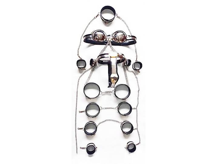 Damenkragen BH Aus Edelstahl Chastity Device Mit Oberschenkelring Keuschheitsunterwäsche Aus Metall BDSM Keuschheitsgürtel Keuschheitshosen 9 Teiliges Bondage Spielzeug Rollenspiel,60-90CM