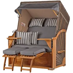 Mr. Deko Strandkorb - bene living - Schaalsee Teak - PE grau - Modell 544 - inkl. Liftersystem