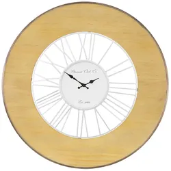 WOMO-DESIGN XXL Wanduhr Alfheim Ø85 cm Weiß-Natur, Holz-Metall, Vintage-Stil mit römischen Ziffern, Lautlos, Retro Wanduhr Dekoration Wohnzimmer &