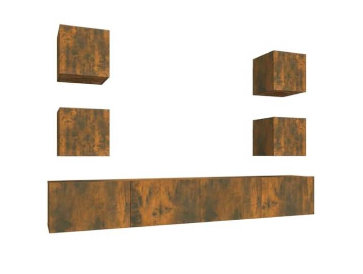 LMTYOENFG 6-TLG TV-Schrank-Set Wandmontage Räuchereiche Holzwerkstoff Platzsparendes Hängeboard für Wohnzimmer & Schlafzimmer: Modulare Anordnung mit reichlich Stauraum für Medien & Zubehör.