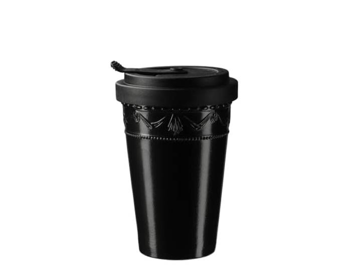 KPM Berlin KURLAND NOIR To-go Becher mit Deckel, Porzellan, Kaffeebecher, Coffee-to-go-Becher Teebecher, handmade, schwarz im Geschenkkarton