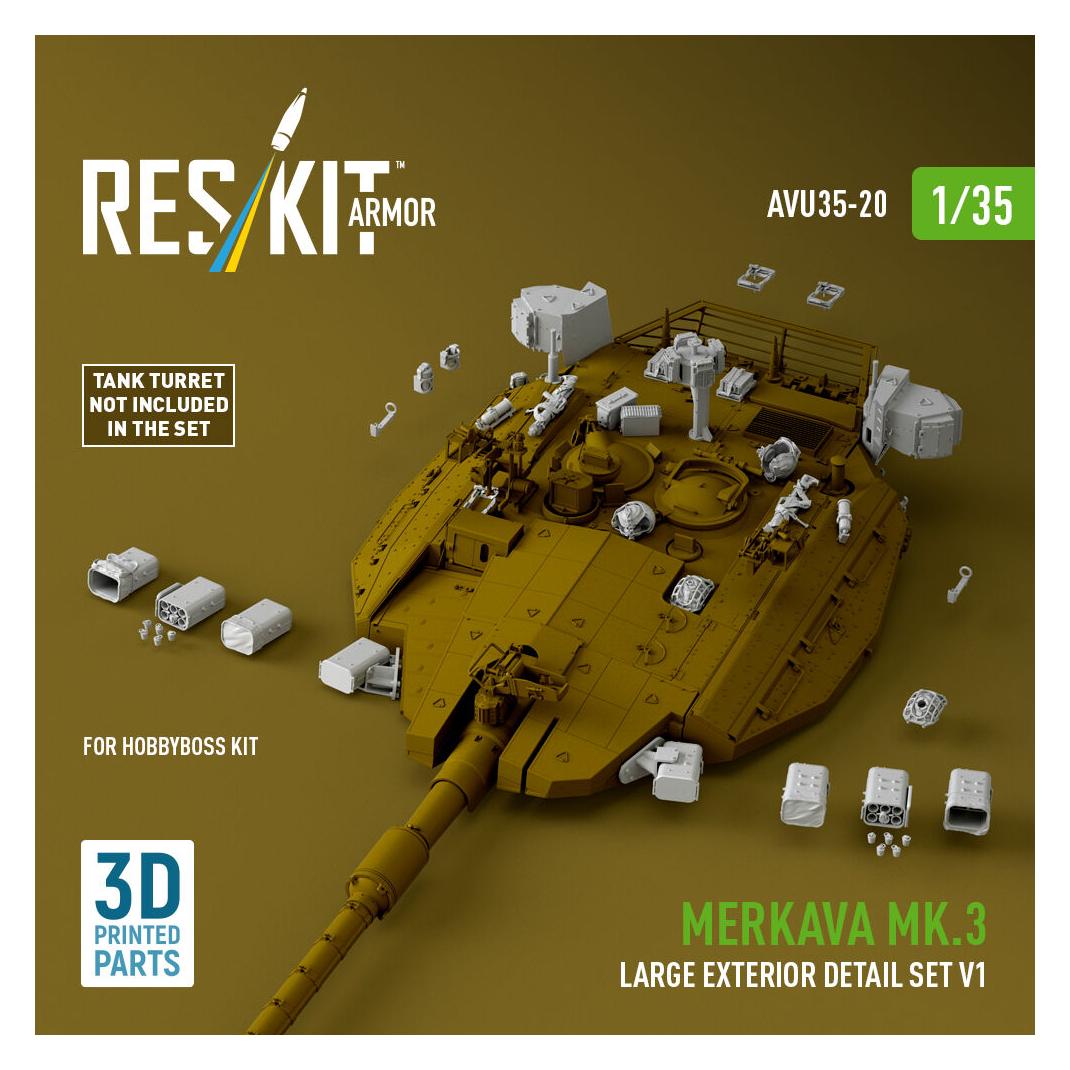 ResKit Merkava Mk.3 large exterior detail set V1 (3D Printed) for Hobby Boss (AVU35-0020)