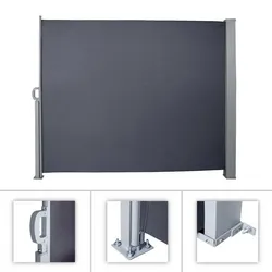 UAC Seitenmarkise 180 x 300 cm Sichtschutz Sonnenschutz 280 g/m2Balkon Ausziehbar, Grau
