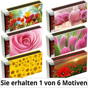 Camino Streichhölzer 10 cm, lang, hohe Brenndauer, mit Blumenmotiv, 50 Stück