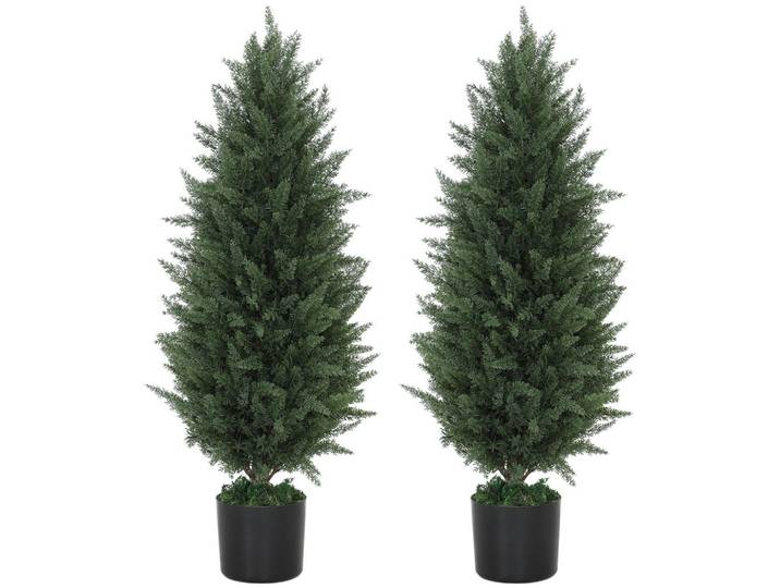 Homcom Künstliche Zypressen 2er-Set groß 90 cm Kunstpflanze im Topf für Wohnzimmer, Grün, Kunststoff, 90 cm, Dekoration, Blumen & Blumentöpfe, Kunstpflanzen