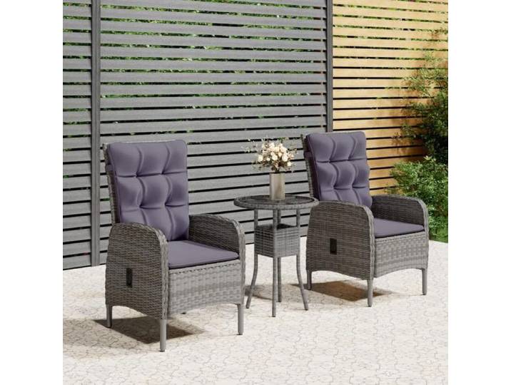 NEW 2026  Set de Table Bistro - lot de 3 - pour Balcon Terrasse -Résine tressée Gris 60x75 cm S45