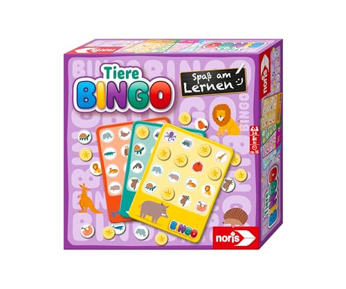 Noris Dieren Bingo educatief spel met 6 bingo-borden en 26 dierschijven voor kinderen vanaf 4 jaar
