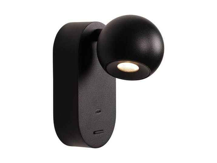Applique murale spot en métal noir, led intégrée, hauteur 13 cm