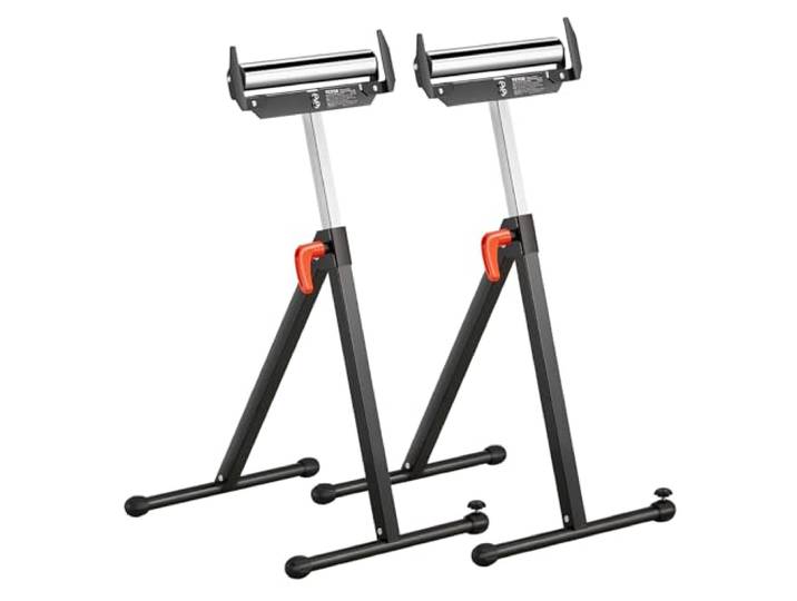VEVOR Servante à Rouleaux Lot de 2 Support à Rouleau Pliable Capacité Charge 113 kg Hauteur Réglable 685\,8-1092\,2 mm avec Tête à Rouleau Acier Poli\, pour Support Sortie Scie à Table pour Travail Bois