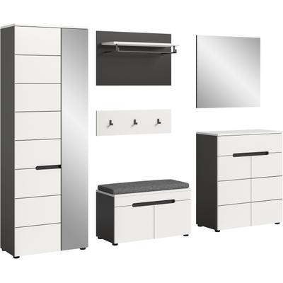 Garderoben-Set HOME AFFAIRE "REHAT, TOPSELLER, 6-teilig, Breite 255 cm, individuell erweiterbar", basalt grau, weiß, Kastenmöbel-Sets, Garderobenkombination, Kombination, Set, Flurgarderobe, Diele