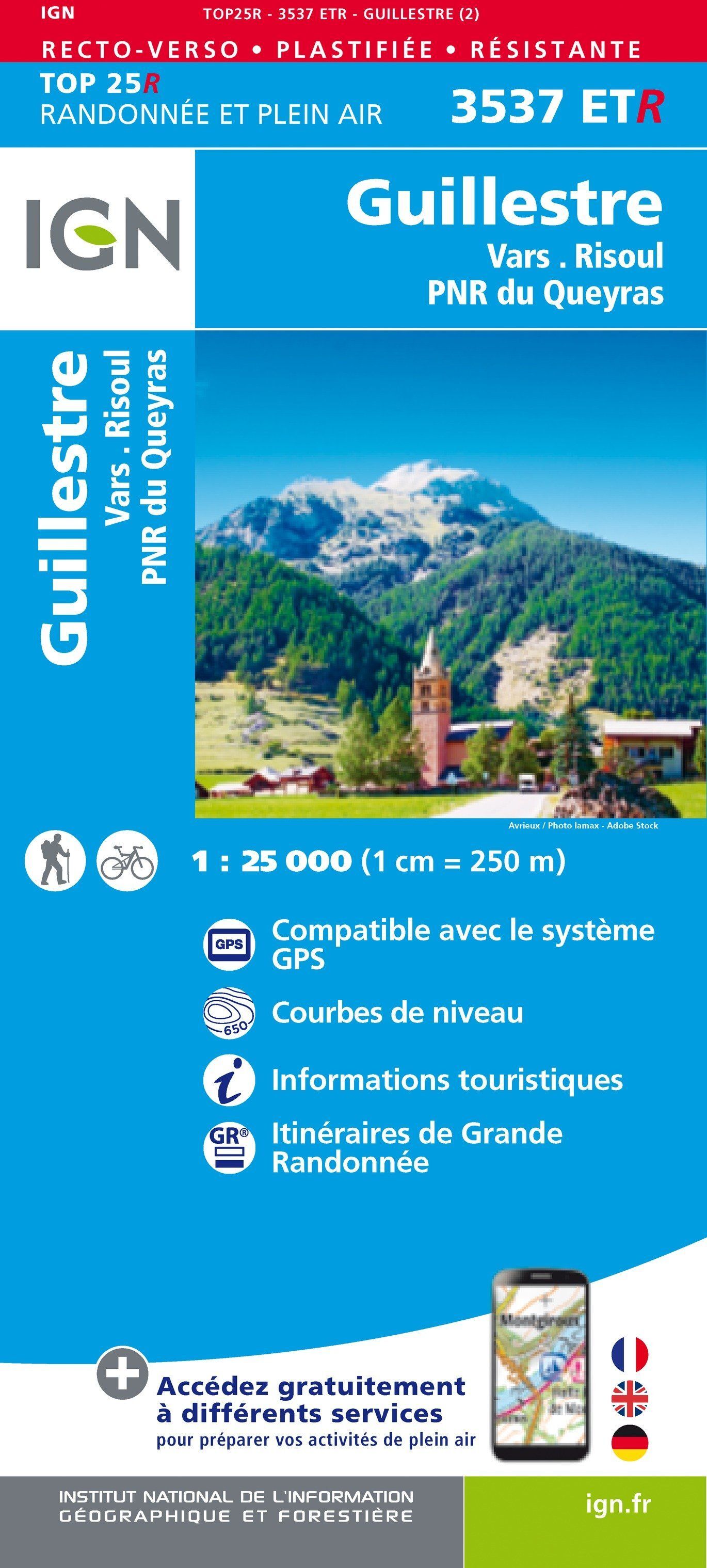 Carte de randonnée IGN TOP 25 n° 3537 ETR (Résistante) - Guillestre, Vars et Risoul (PNR du Queyras)