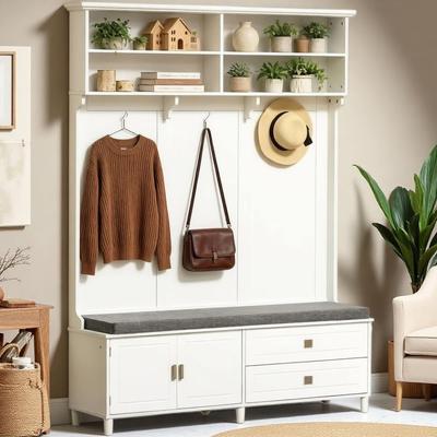 ZWYO HOSIMU Stylish Hall Tree with Three Double Hooks Shelf, Storage Shelf, Bench and Shoe Storage for Living Room, Entryway