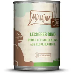 MJAMJAM Purer Fleischgenuss 400g Dose Katzennassfutter Sparpaket 12 x 400 Gramm leckeres Rind pur