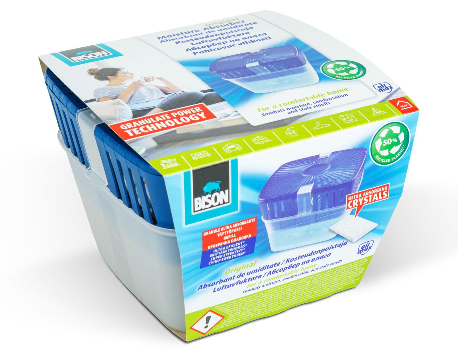 Bison AirMax luchtontvochtiger voor huis en kelder - Navulbare luchtontvochtiger tegen condensatie en schimmel - 450 g (±30 m³)