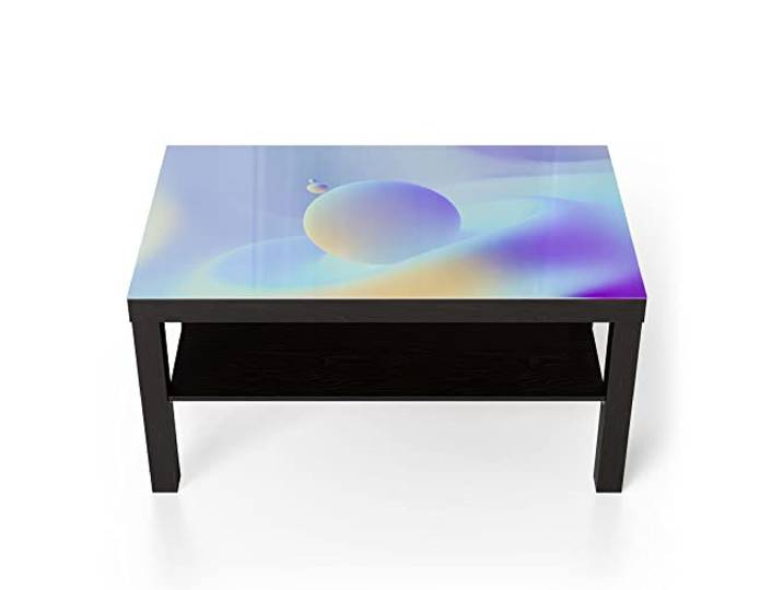 DEQORI Glastisch schwarz groß 90x50 cm Motiv 3D Lowpoly Kugeln ausgefallener Beistelltisch aus Glas Hochglanz Couchtisch fürs Wohnzimmer moderner Couch Tisch mit Design
