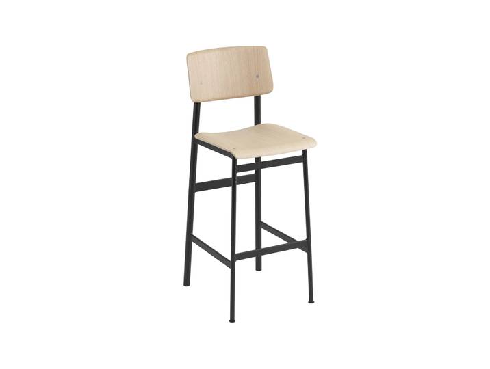 Muuto Tabouret de bar Loft oak, haut, structure en acier noir