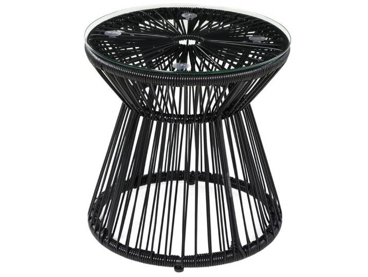 Table basse de jardin ronde – Boho – Verre trempé 5 mm – Noir