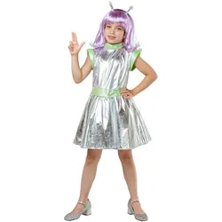 GoDan Silbernes Alien-Kostüm für Kinder, Grösse 130/140 cm (140)
