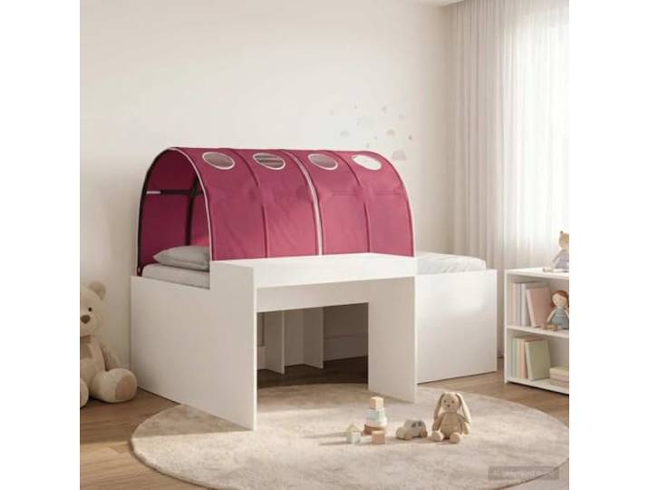 RJPLMFV Bettgestell mit Tunnel, 3-teilig, Weiß und Rot, Holz Lattenrost inklusive, platzsparend, einfache Montage, für Jugendzimmer oder Studio