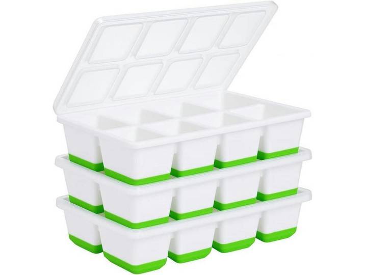 Eiswürfelformen 3er-Pack mit Deckel Grün, Kunststoff, 10.9x4.1x21.1 cm, Barzubehör & Weinzubehör, Barzubehör