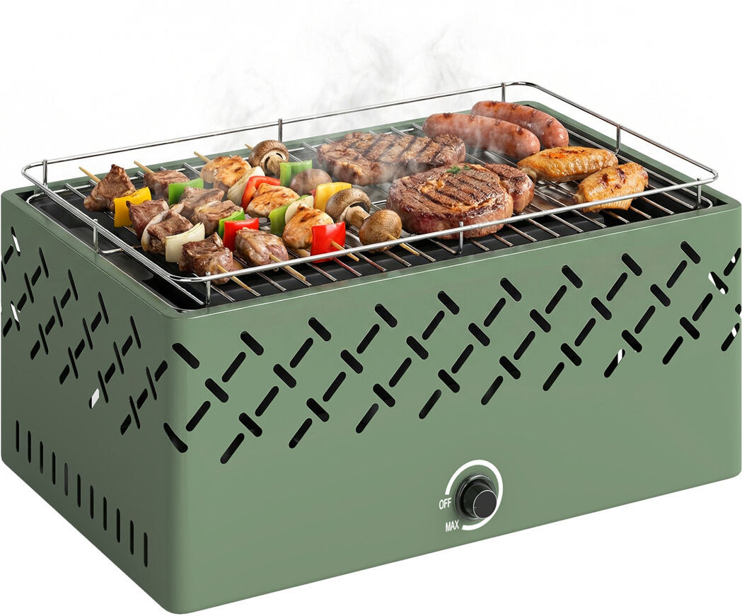 Outsunny Portable Charcoal BBQ Grill w/ Built-in Fan and Knob, Light Green Green 44cm W