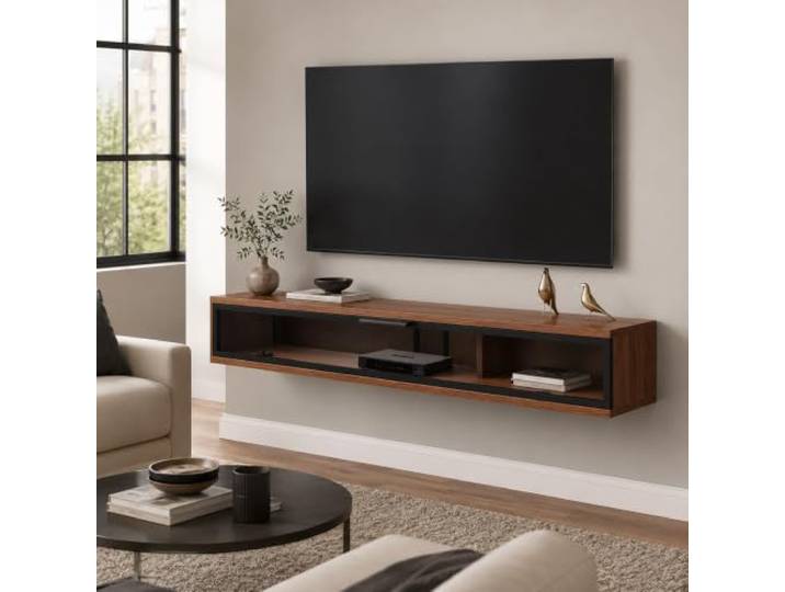 XRRJFYH TV Board Hängend, Lowboard Holz mit Schubladen Moderner Fernsehtisch für Wohnzimmer, TV Schrank mit Kabelmanagement(Brown,80cm/32in)