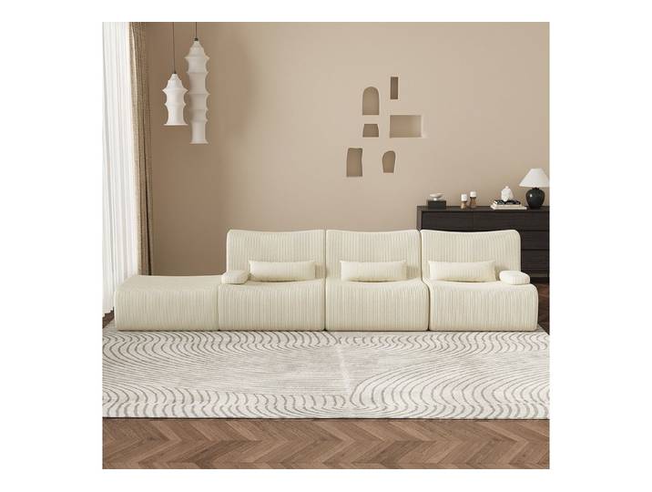 Lexzurn Ecksofa Sofa mit Federkern Widersteht dem Durchsitzen, B: 258.5cm Schlafsofa, mit großer Chaiselongue & 3 Zierkissen, Chenille-Struktur keine Montage erforderlich