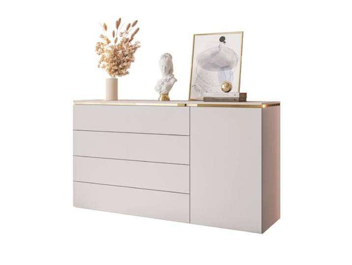 Lookway Kommode Aurora Kaschmir Matt mit Goldleiste – Hängend oder Stehend auf Goldenen Beinen – Modernes Design, Luxus & Funktionalität (Hängend)