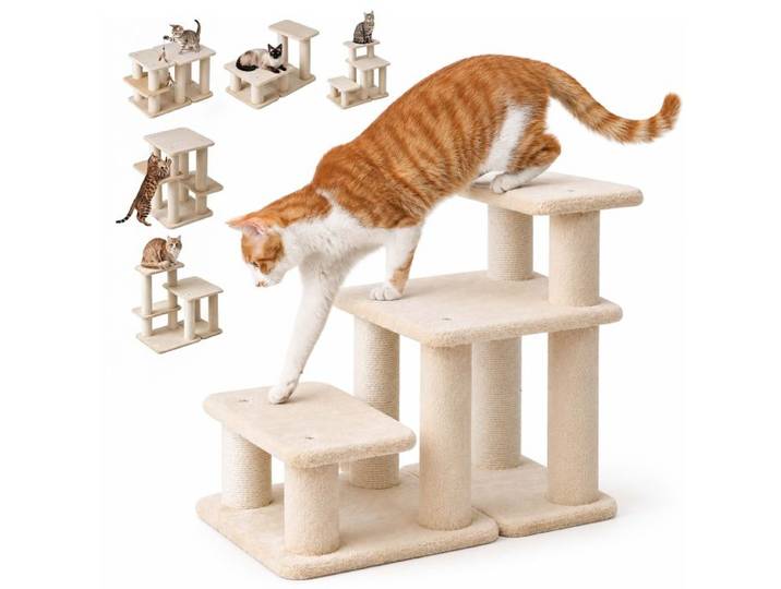 Relaxdays Verstellbare Katzentreppe 3 Stufen Sisal