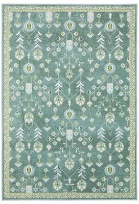 ROW Addison Vintage Traditional Teal/ Green Printed Washable Flat Pile Rug