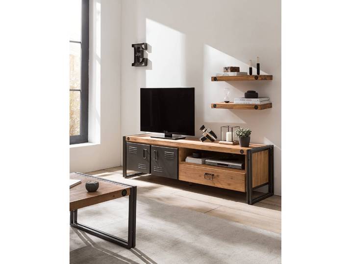 Wandboard 2er-Set Massivholz Akazie, gebürstet & lackiert Braun 60cm