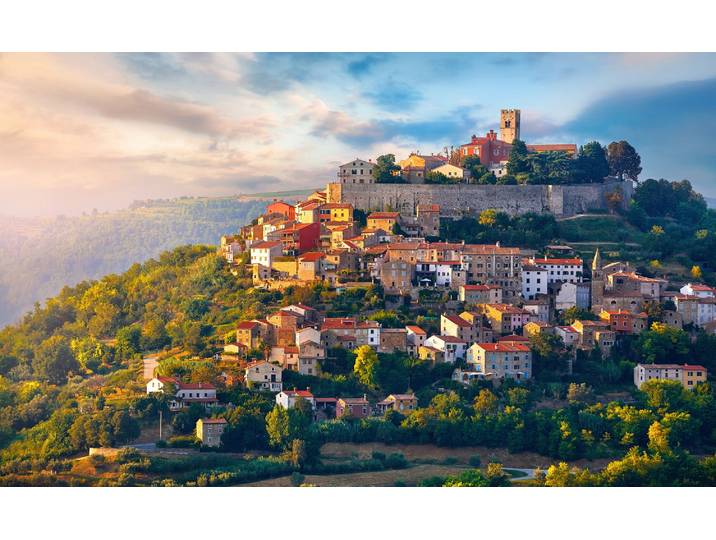 Fototapete PAPERMOON MOTOVUN-ANTIKE STADT ISTRIA BURG DORF PANORAMA SONNE , bunt, B:3m L:2,23m, Vlies, Tapeten, Fototapete
