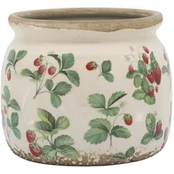 Chic Antique Übertopf Fraises – Keramik-Blumentopf mit Erdbeermuster, 13 cm, Ø 15,5 cm